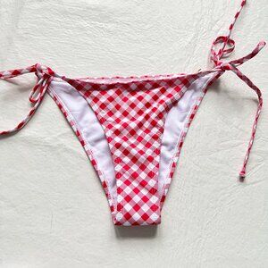 Betty Jade bikini bottoms Medium red white gingham side tie plaid swimsuit swim